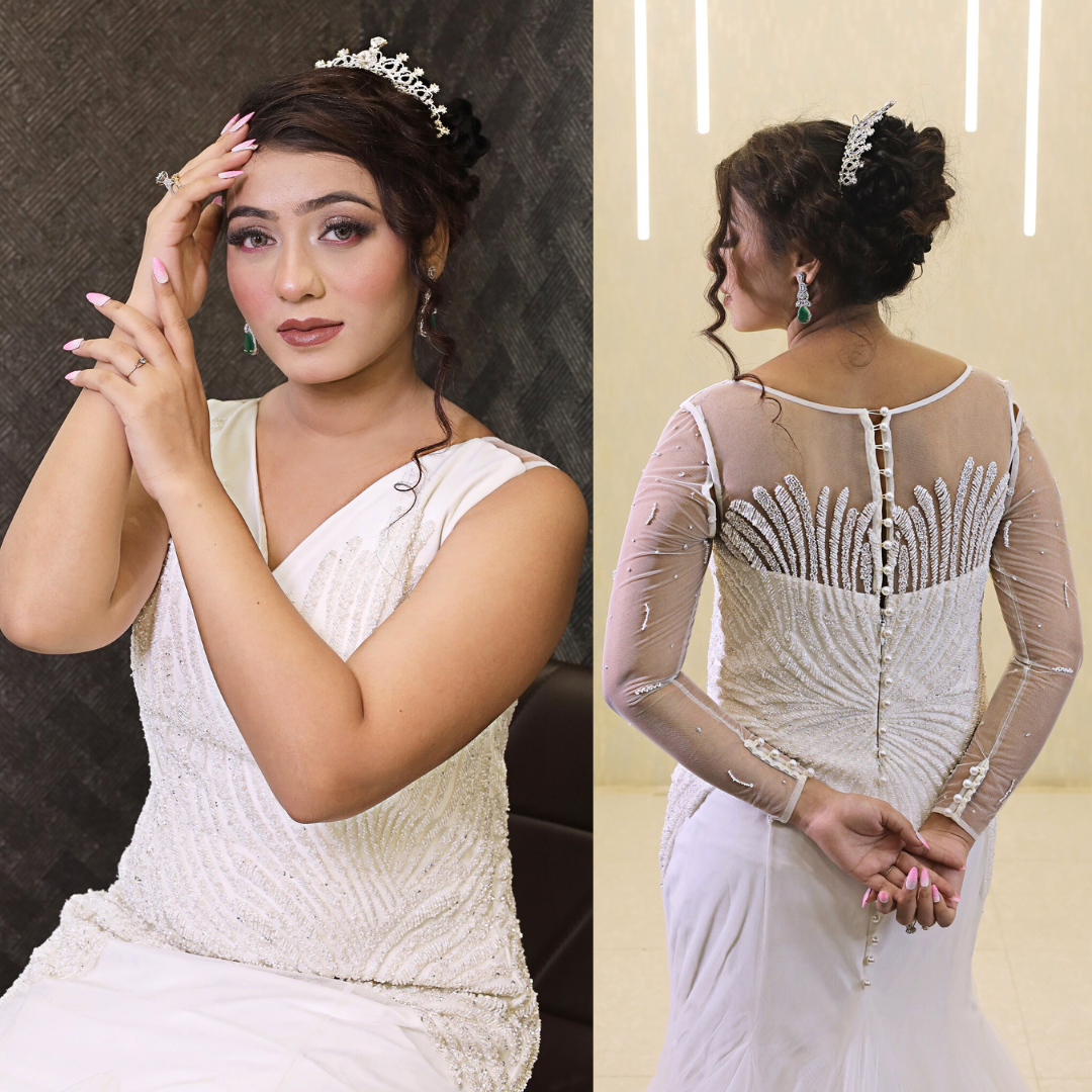Modern Christian bridal dress with minimalist styling and elegant bridal fit

