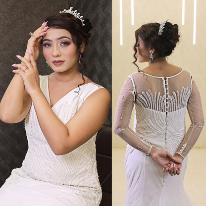Modern Christian bridal dress with minimalist styling and elegant bridal fit

