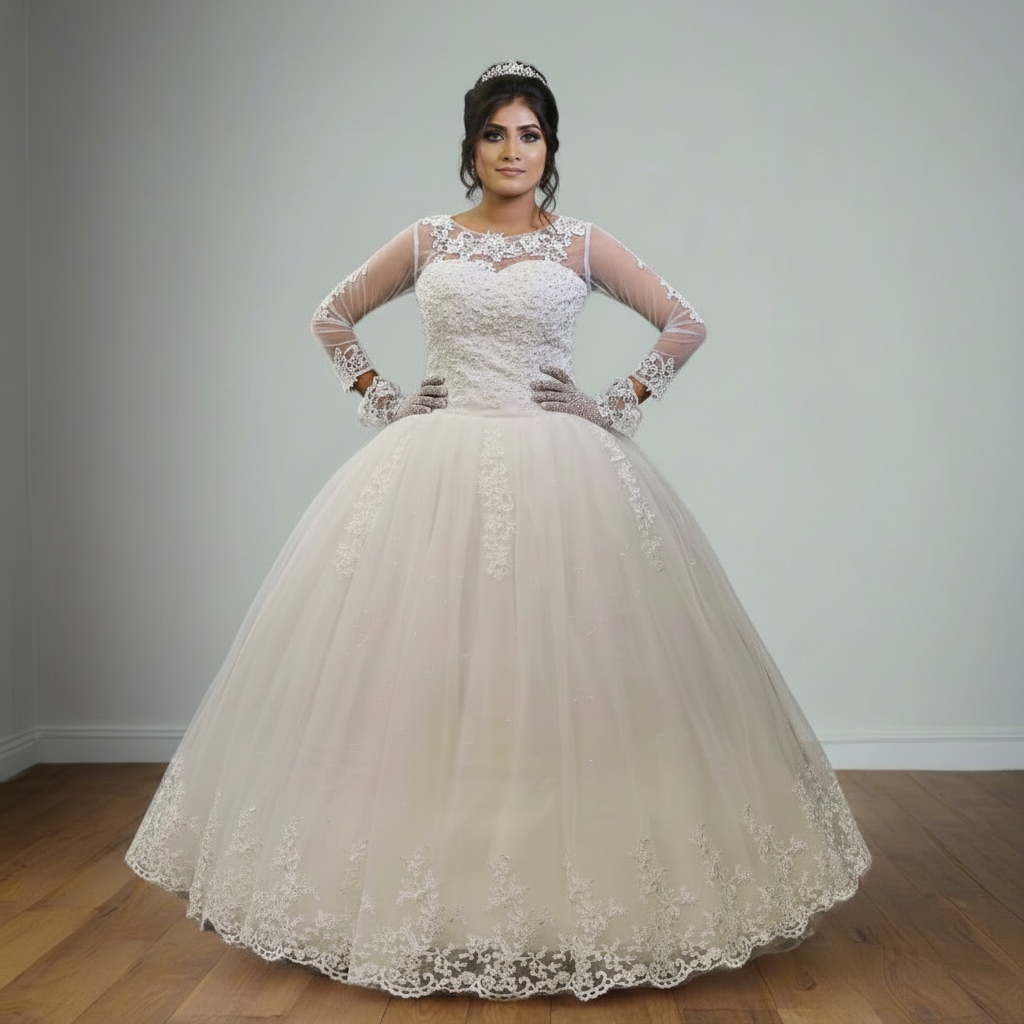 Back view of White Ball Gown showing train and closure detail — GownLink GLGF042