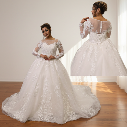 Sleeve detail close-up on White Bridal Gown with Train — GownLink GLGT028