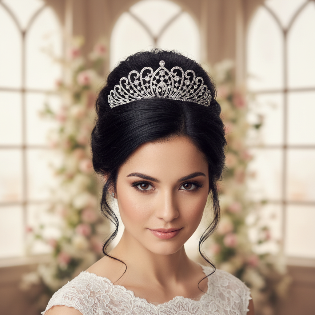 Flat lay of Pearl Bridal Crown on white surface — GownLink GOWNLINK