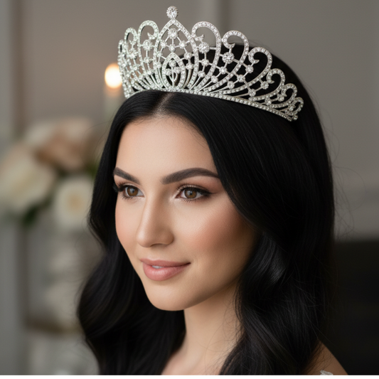 Front view of Pearl Bridal Crown on model — GownLink GOWNLINK
