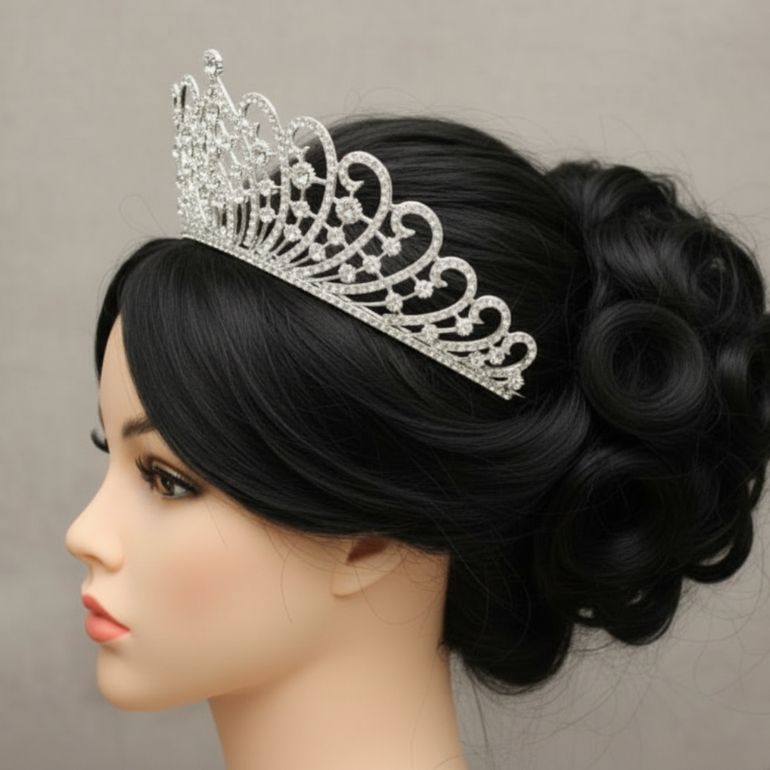 Detail of metalwork and stones on Pearl Bridal Crown — GownLink GOWNLINK