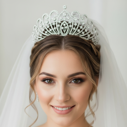 Close-up of pearl and crystal detail on Pearl Bridal Crown — GownLink GOWNLINK