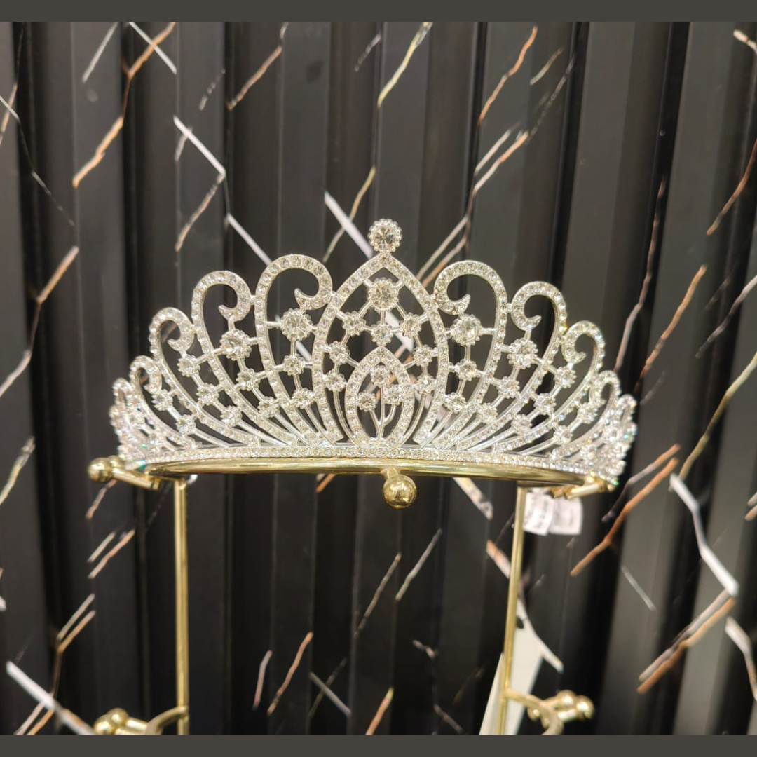 Side view of Pearl Bridal Crown showing profile and design — GownLink GOWNLINK