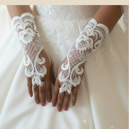 Back view of Pearl Bridal Gloves showing full length — GownLink G27S