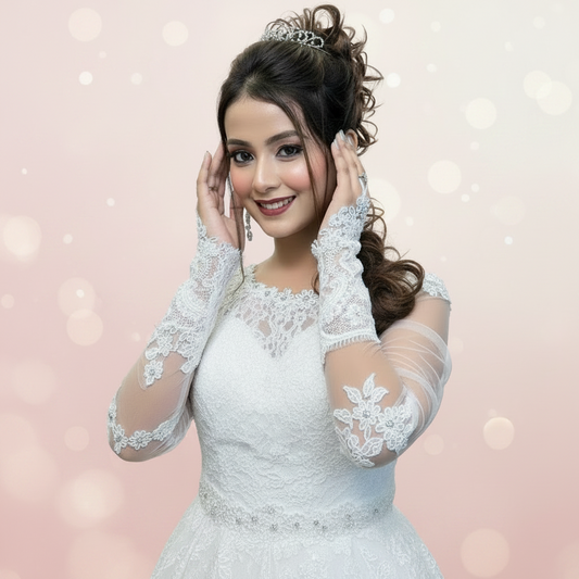 Back view of Pearl Bridal Gloves showing full length — GownLink G29