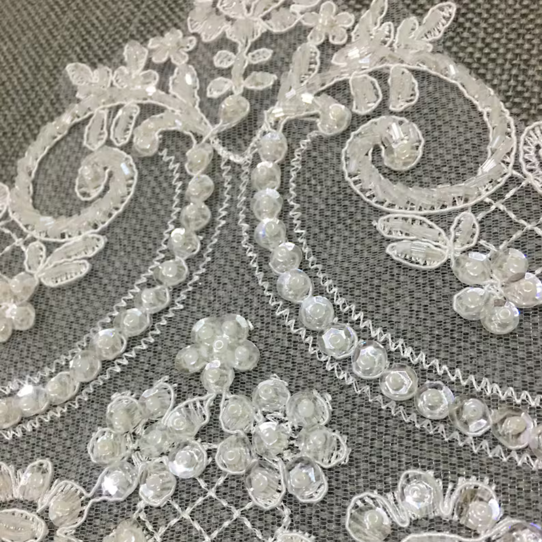 Close-up of pearl or crystal detail on Pearl Bridal Gloves — GownLink G2