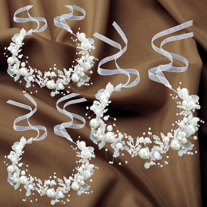 Side view of Pearl Bridal Wreath showing profile and design — GownLink GOWNLINK