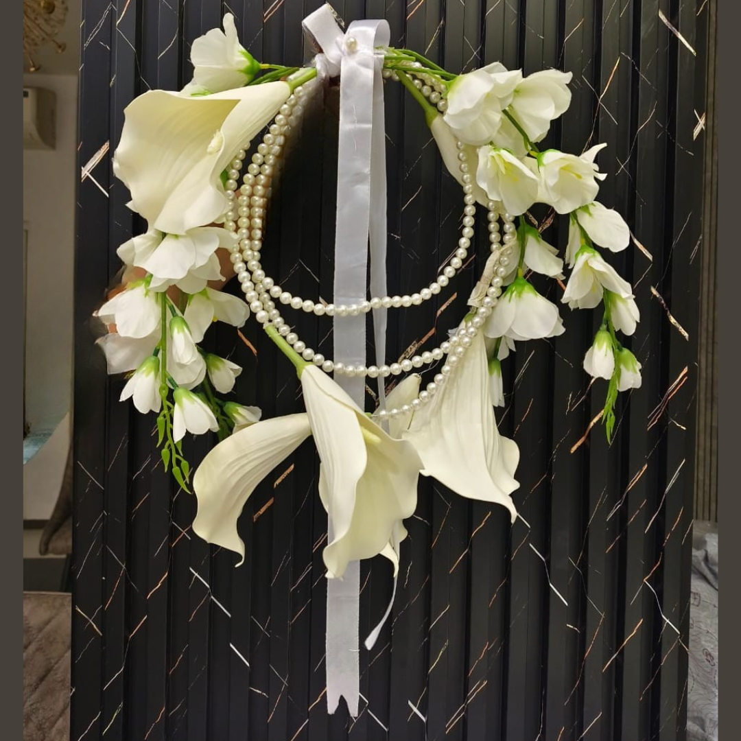 Front view of Pink Bridal Bouquet held by bride — GownLink B-59