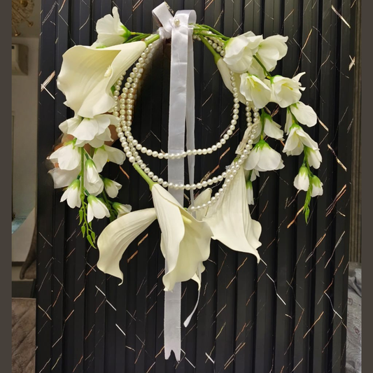 Front view of Pink Bridal Bouquet held by bride — GownLink B-59