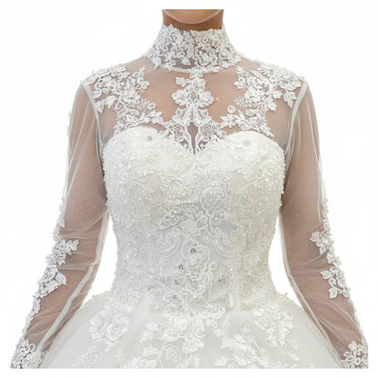 Hem and train lace detail on White Princess — GownLink GLHL2311