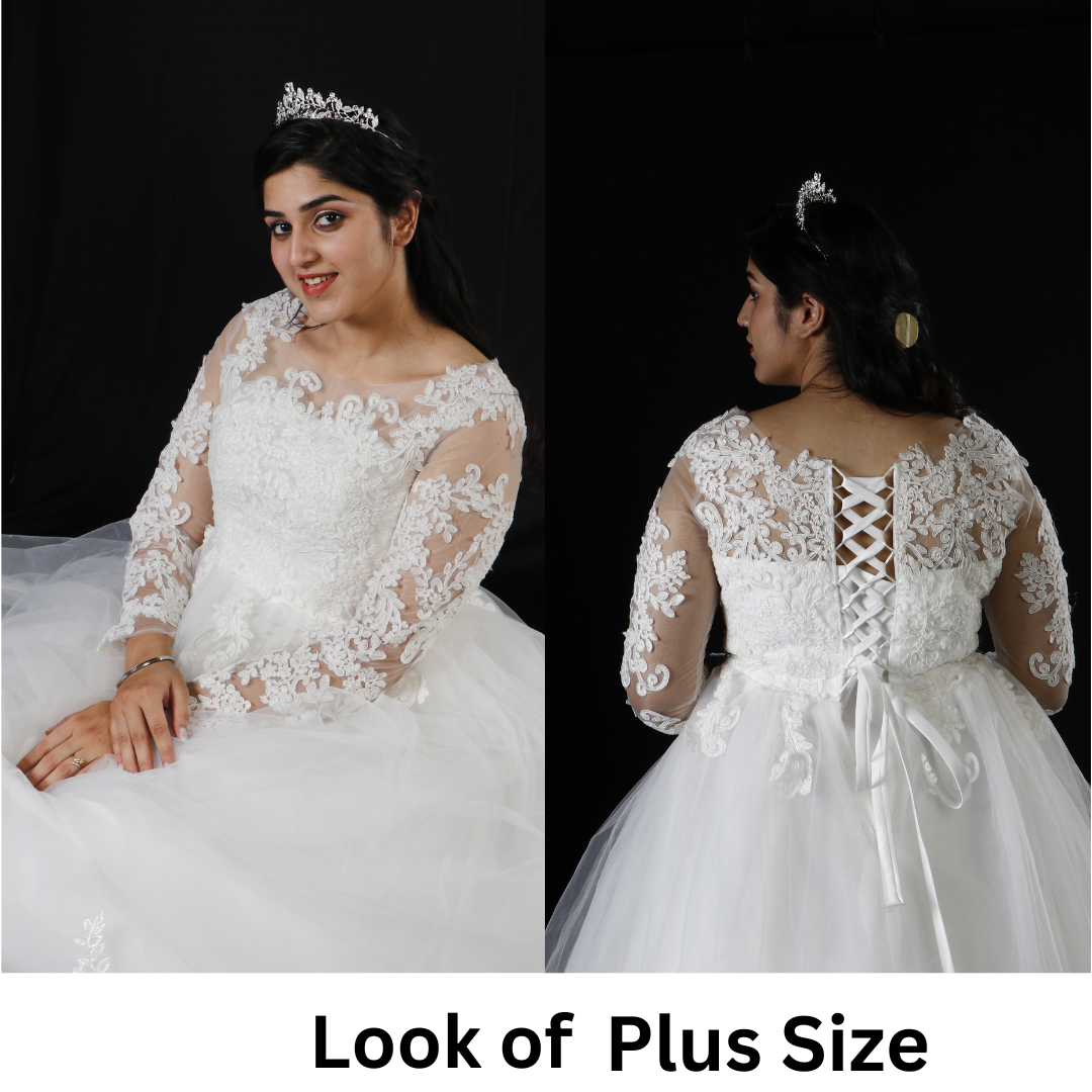 Premium white bridal ball gown with delicate lace appliqués and luxurious tulle layers