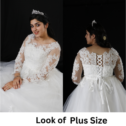 Premium white bridal ball gown with delicate lace appliqués and luxurious tulle layers