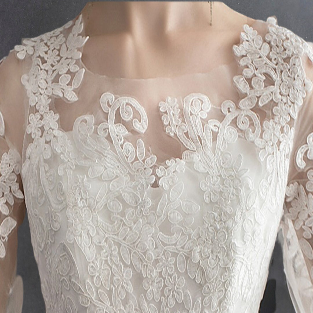 Princess ball gown with embroidered lace bodice and elegant Christian wedding design