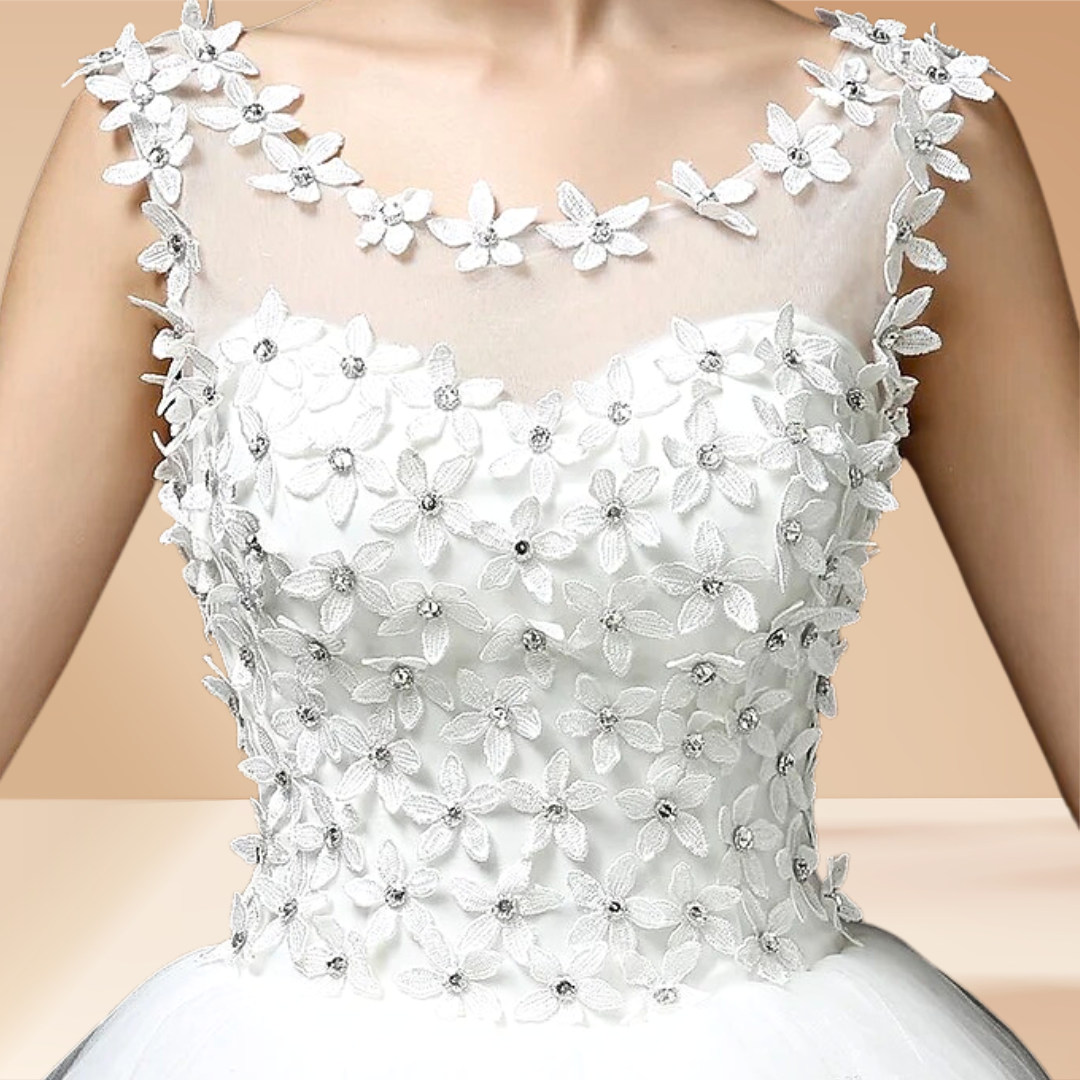 Side profile view of White Ball Gown Lace showing silhouette — GownLink GLTH58B