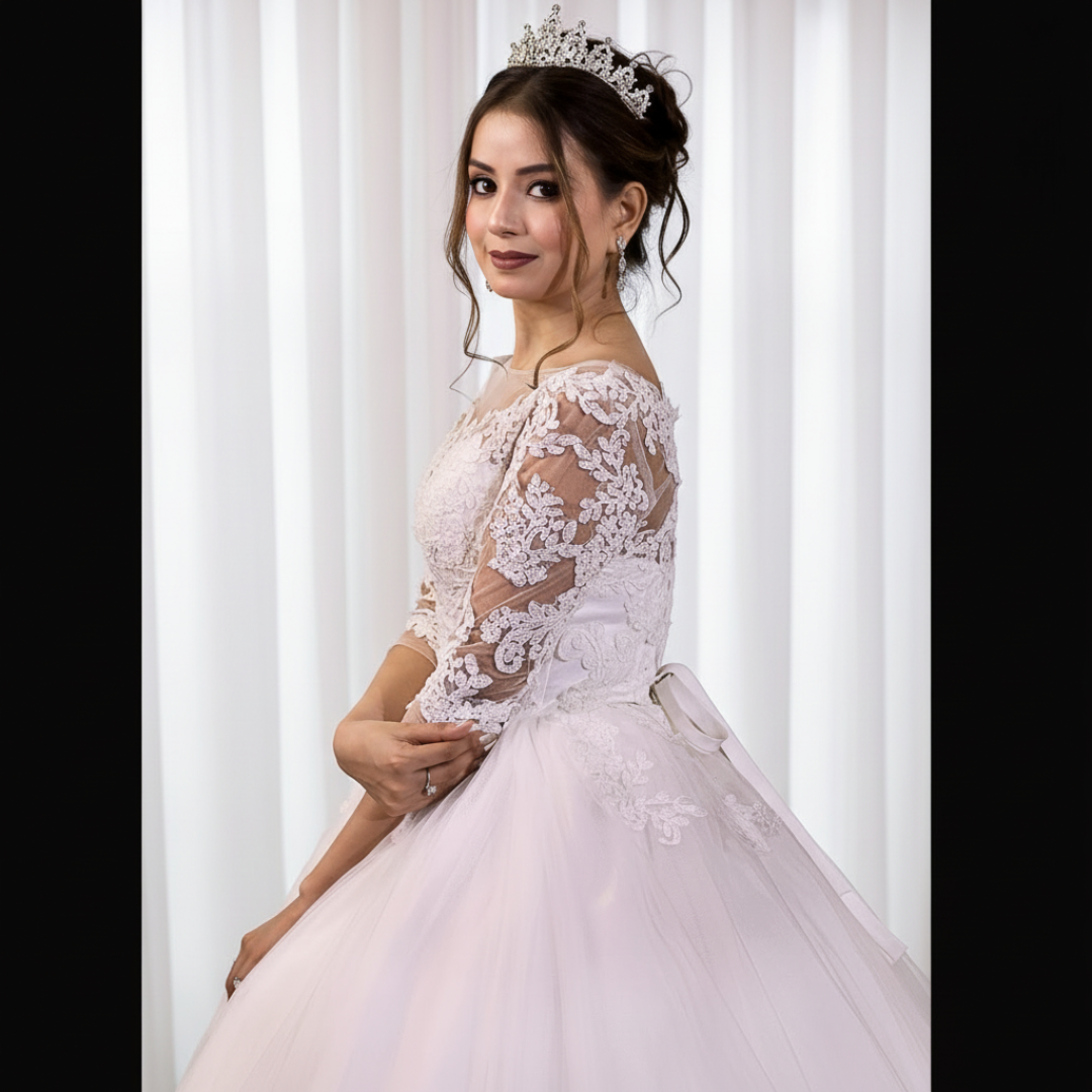 Princess-style Christian bridal dress by GownLink featuring premium lace embroidery and a classic design