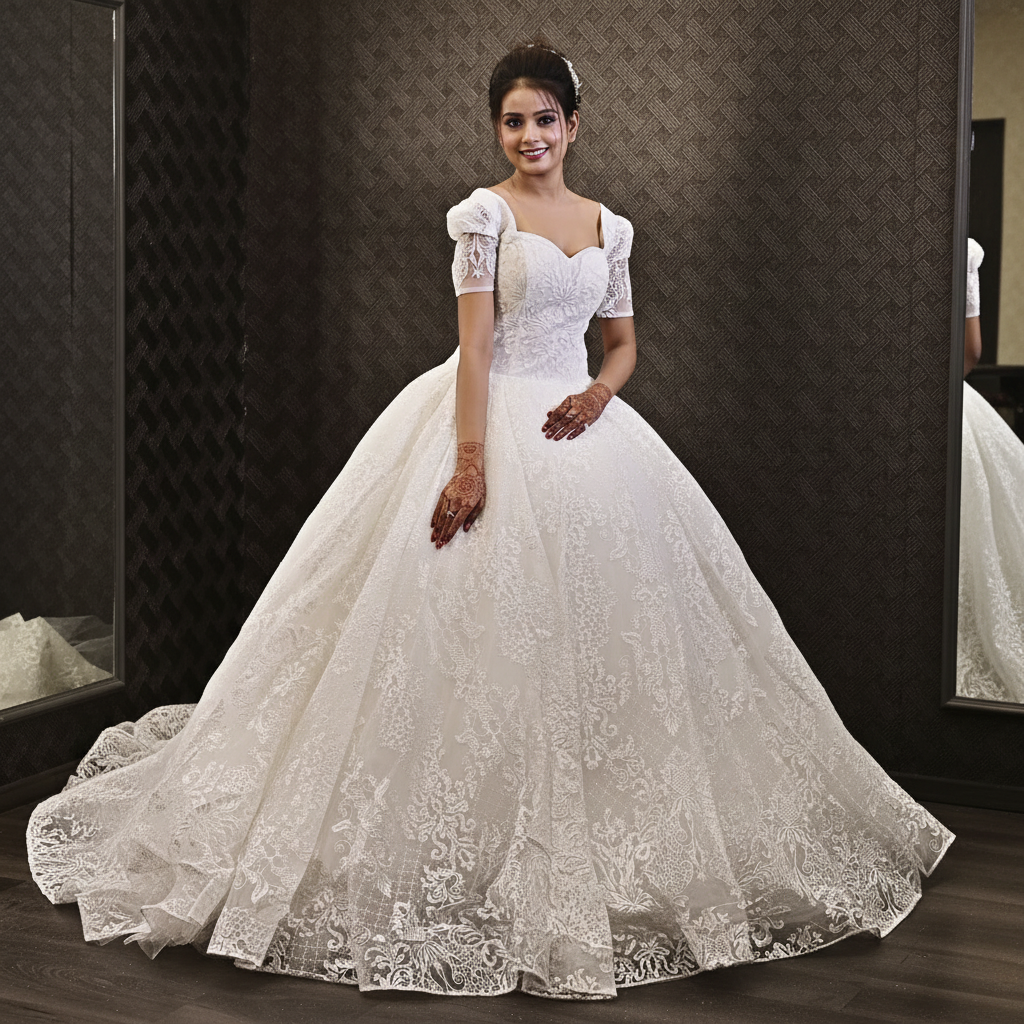 Back view of White Bridal Gown Sparkle with Train showing train and closure detail — GownLink GLGT166T