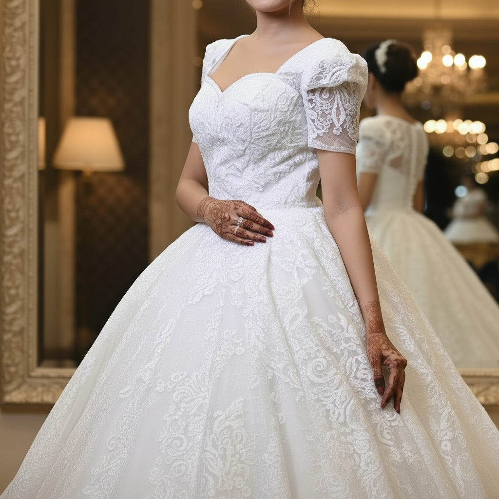 Back view of White Bridal Gown Sparkle with Train showing train and closure detail — GownLink GLGT166T