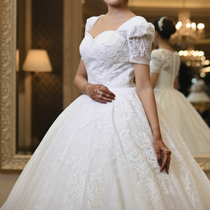 Back view of White Bridal Gown Sparkle with Train showing train and closure detail — GownLink GLGT166T