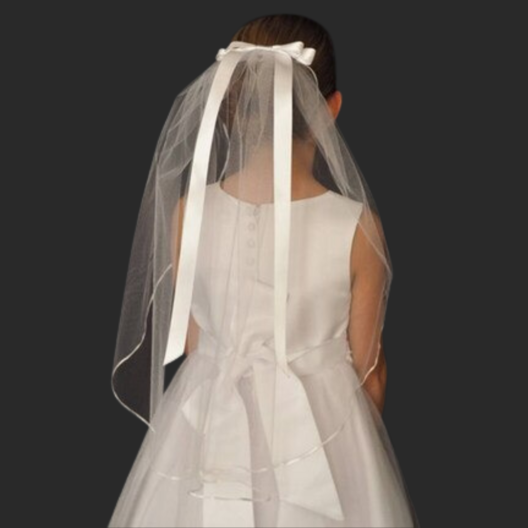 Back view of Short Bridal Veil showing full length and drape — GownLink GLVHM13