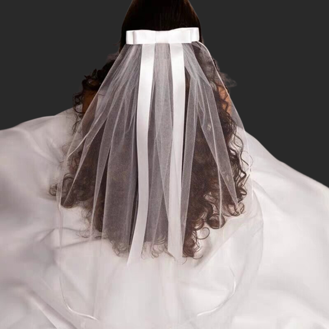 Close-up of lace edge detail on Short Bridal Veil — GownLink GLVHM13
