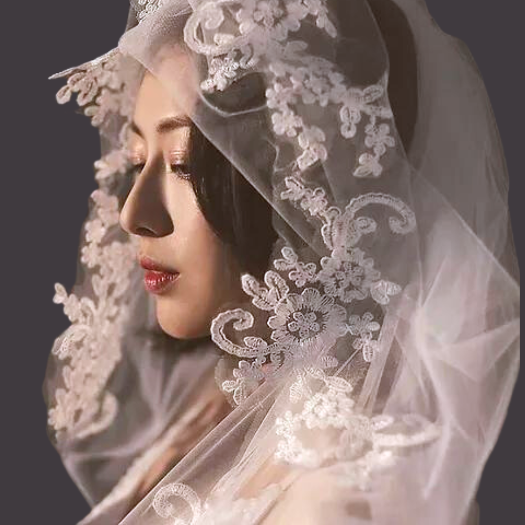 Model wearing Short Bridal Veil with bridal gown — GownLink GLHLCV7