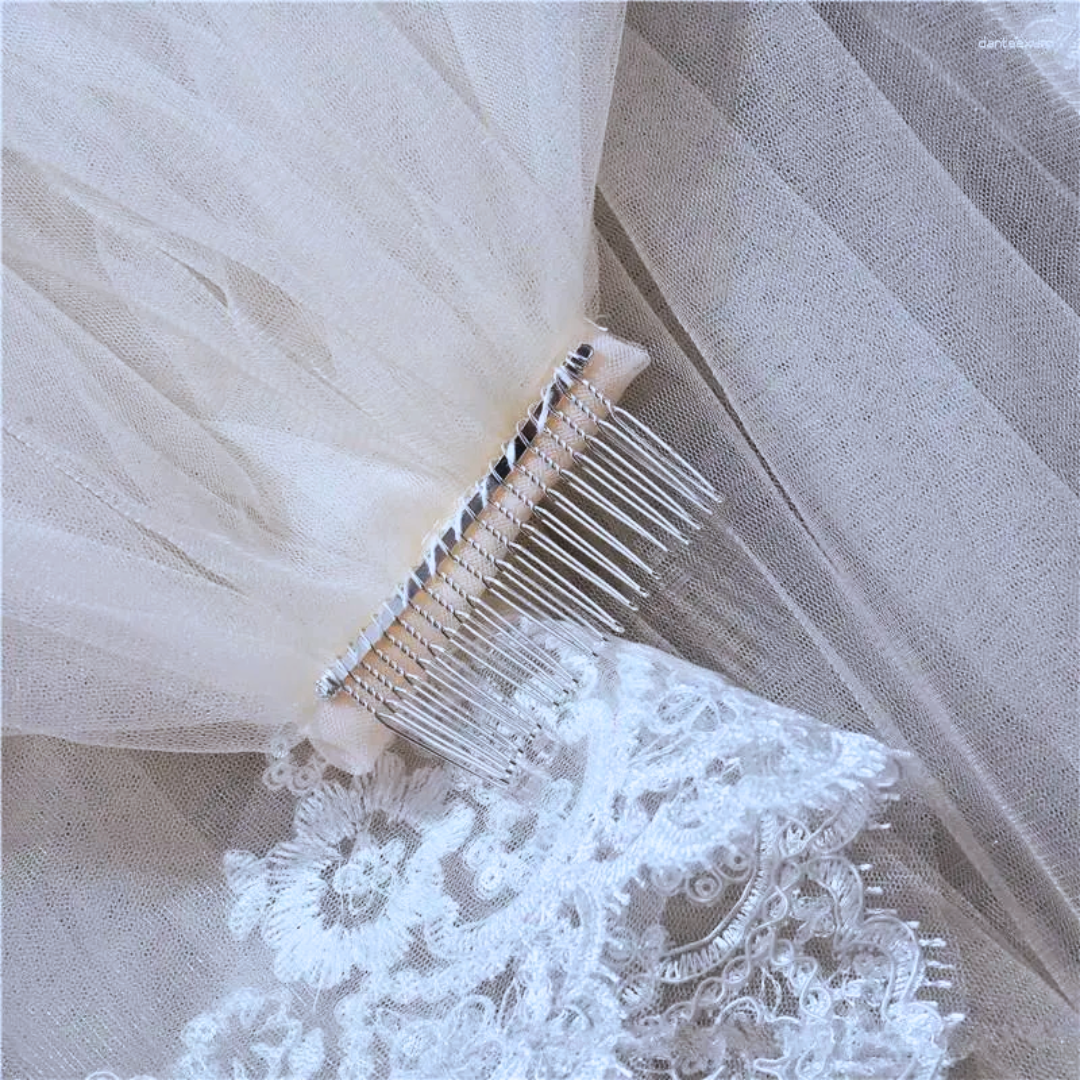Side view of Short Bridal Veil with comb attachment visible — GownLink GLVHL02
