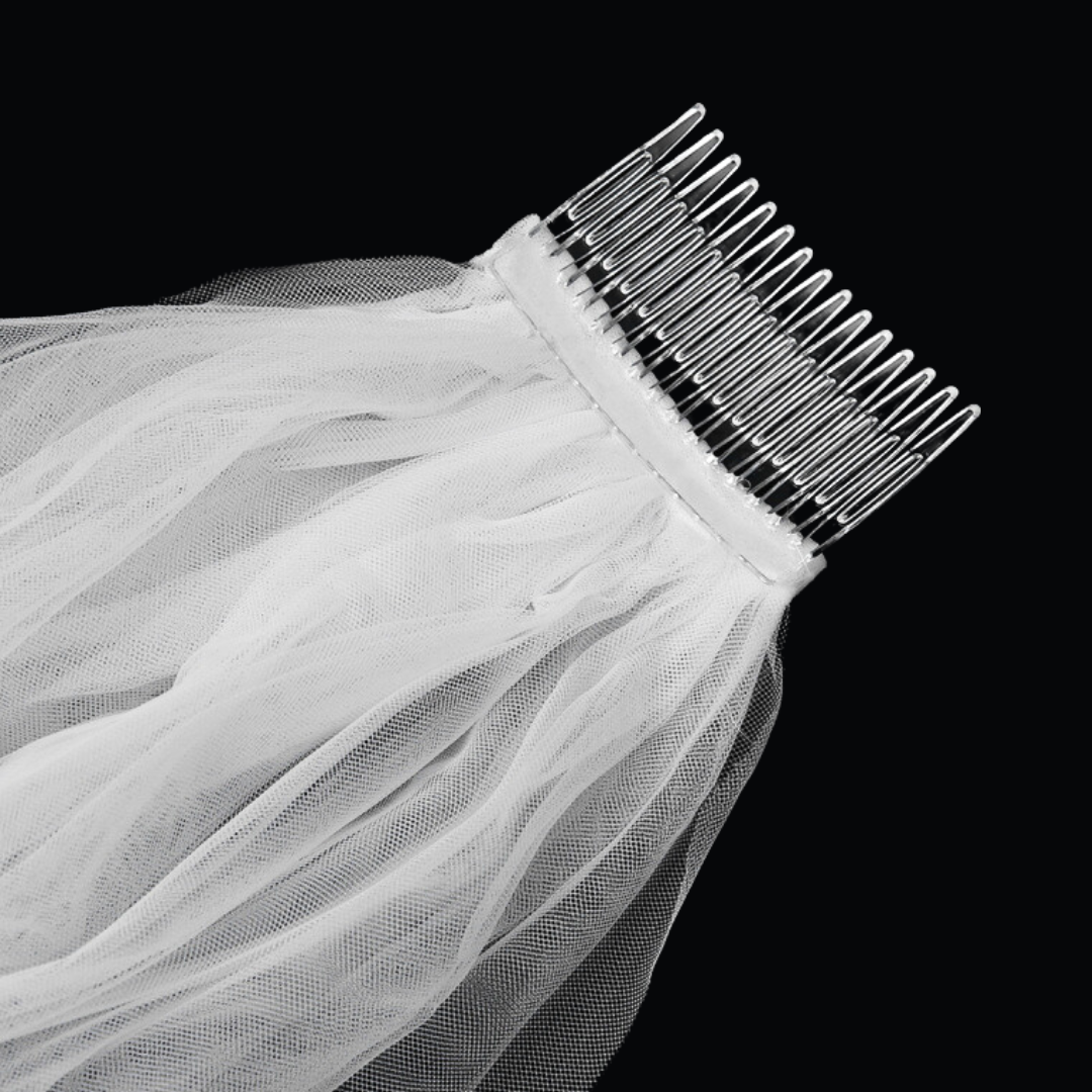 Side view of Short Bridal Veil with comb attachment visible — GownLink GLVHM11