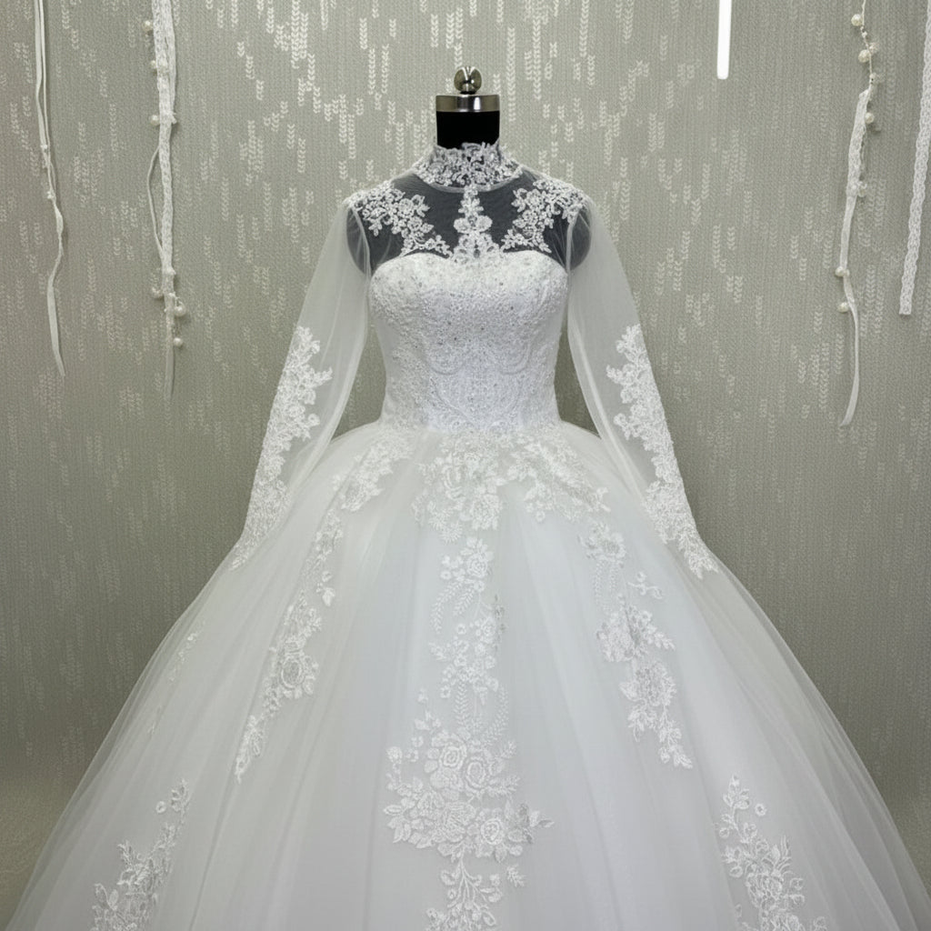 Back closure and button detail on White Princess — GownLink GLHL2311