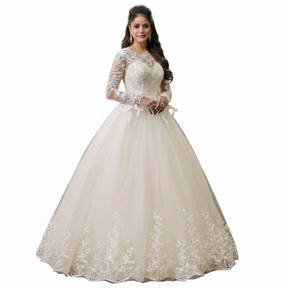 Signature GownLink Christian wedding ball gown with intricate lace details and luxurious princess silhouette