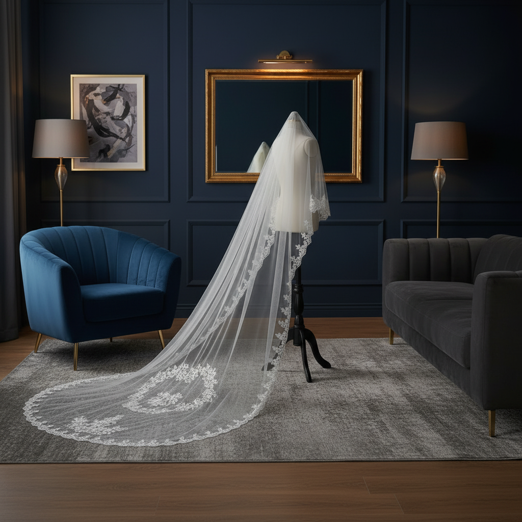 Back view of Bridal Veil showing full length and drape — GownLink GLHL31