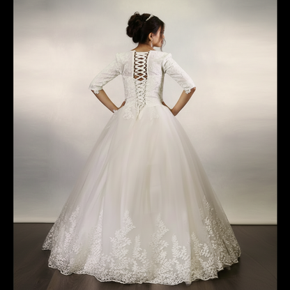 Soft tulle Christian wedding gown with floral lace embroidery and graceful bridal silhouette