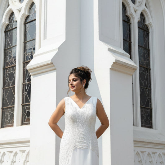 Timeless Christian bridal gown offering a graceful silhouette for church weddings