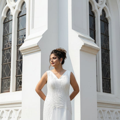 Timeless Christian bridal gown offering a graceful silhouette for church weddings