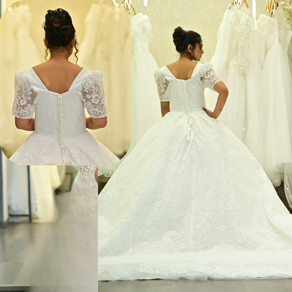 Church setting view of White Bridal Gown Sparkle with Train — GownLink GLGT166T