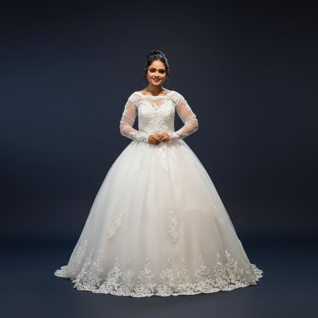 Side profile view of White Ball Gown showing silhouette — GownLink GLGB150
