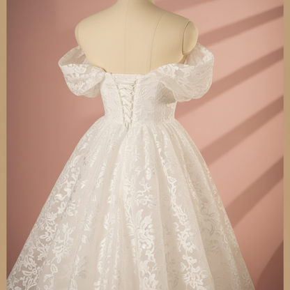 Back closure and button detail on White A-Line Sparkle — GownLink GLGT167