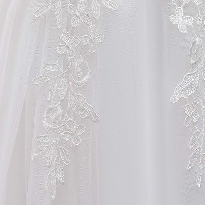 Full-length view of White Bridal Gown Satin with train spread on floor — GownLink COMMUNION