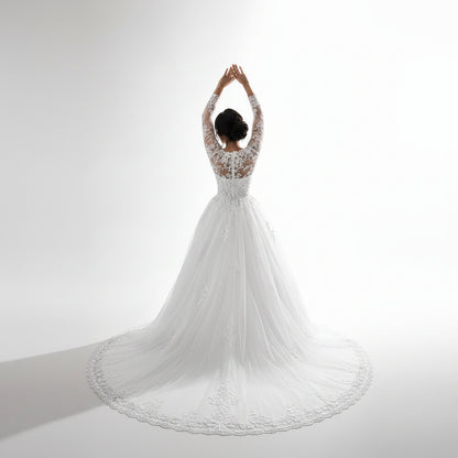Sleeve detail close-up on White Bridal Gown with Train — GownLink GLCYF68