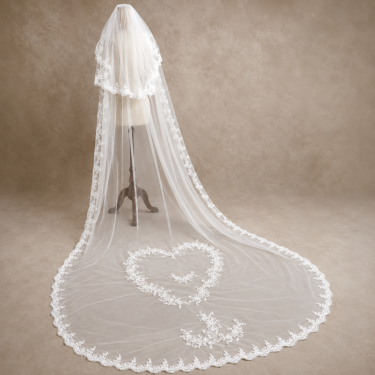 Front view of Bridal Veil draped over model — GownLink GLHL31