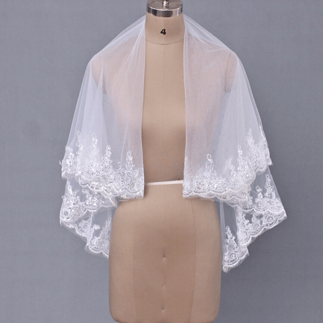 Elegant white lace church wedding veil with attached comb