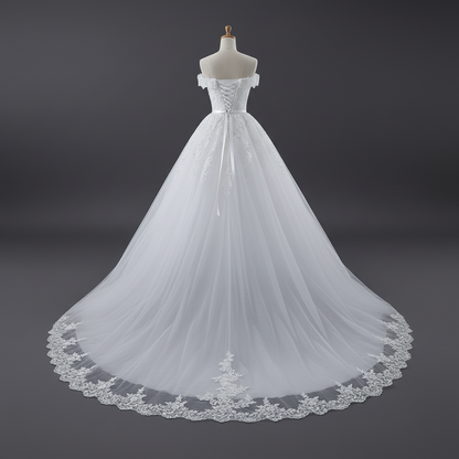 White Church Wedding Train Gown — GLKD03-T | GownLink