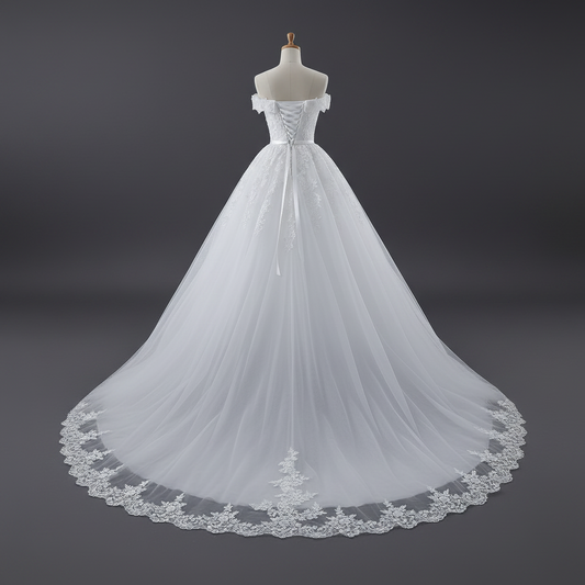 GownLink Stunning White Train Church Wedding Gown for Christian & Catholic Brides Elegant Princess Bridal Dress GLKD03-T