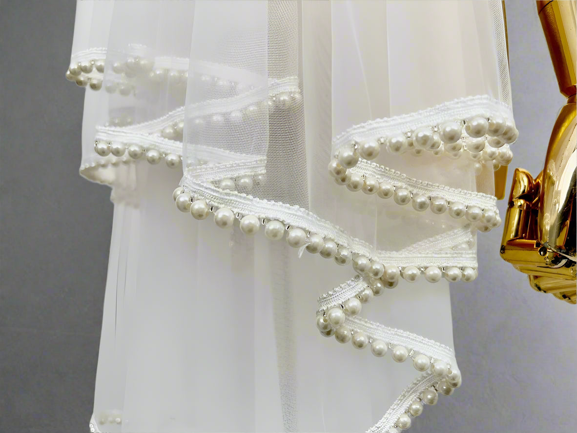 GownLink Bridal Short Veil Comb for Christian & Catholic Weddings GLVL-Pearl
