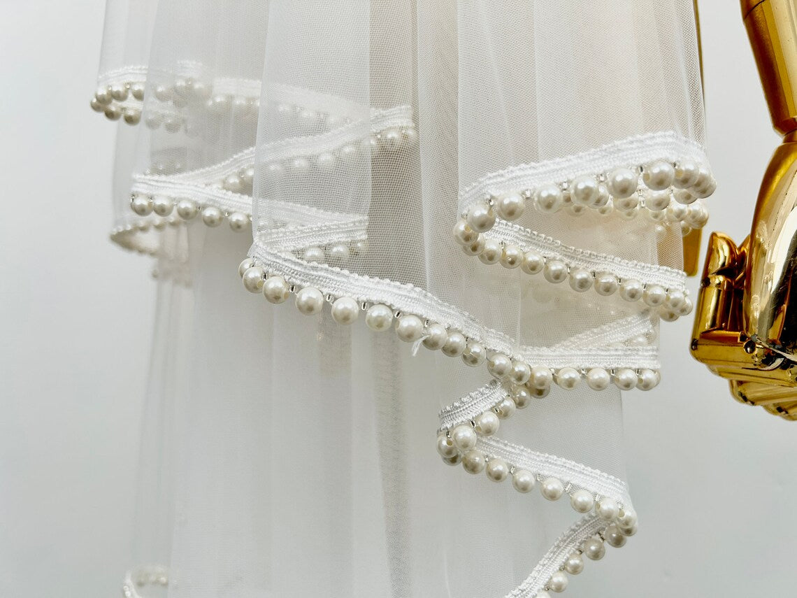 GownLink Bridal Short Veil Comb for Christian & Catholic Weddings GLVL-Pearl