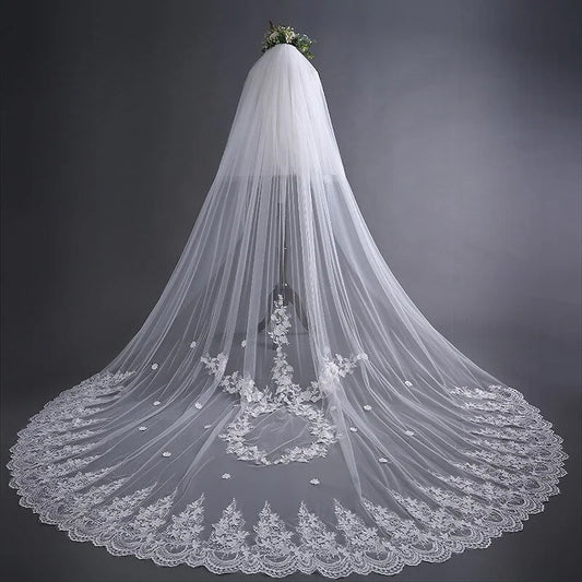 GownLink's Angelic Elegance Cathedral Bridal Long Veil with Front Face Layer & Comb for Christian & Catholic Weddings C15v