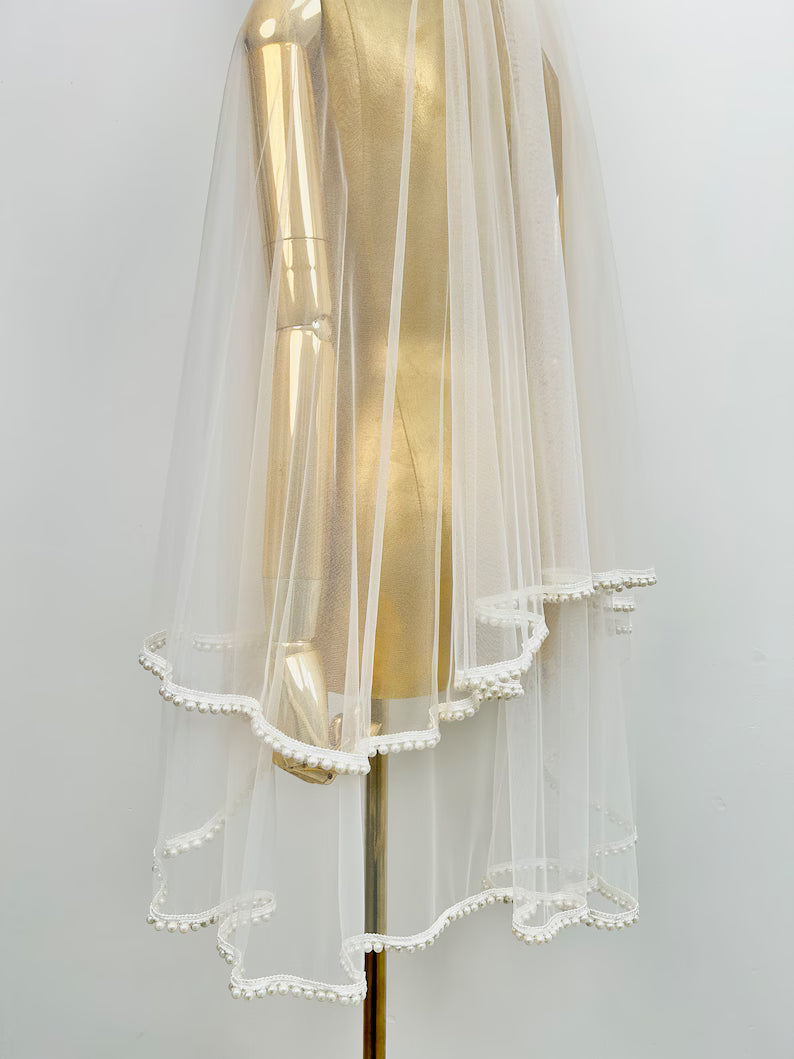 GownLink Bridal Short Veil Comb for Christian & Catholic Weddings GLVL-Pearl