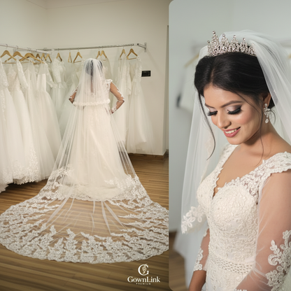 GownLink Sparkle Bridal Veil 3.5m 80 width with Front Face Blusher & Comb – Elegant Wedding Veil for Christian & Catholic Brides (GLVD30S)