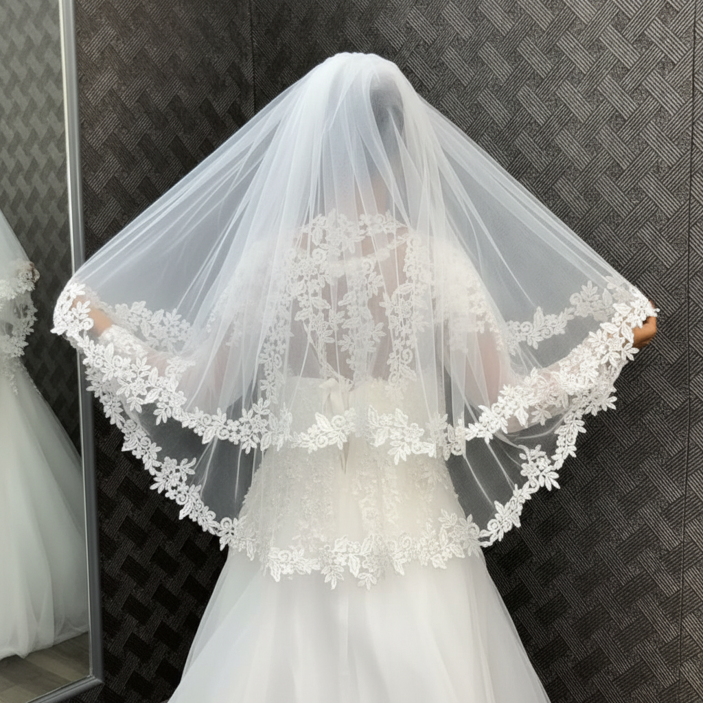 Luxury cathedral wedding veil with lace edging for Christian brides